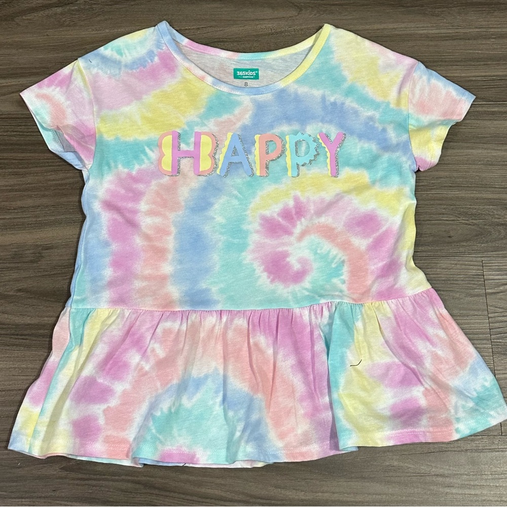 Happy tie dye peplum girls tee NWT FINAL PRICE